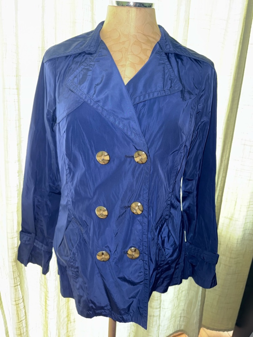 Trina Turk Navy Double-Breasted Lightweight Trench